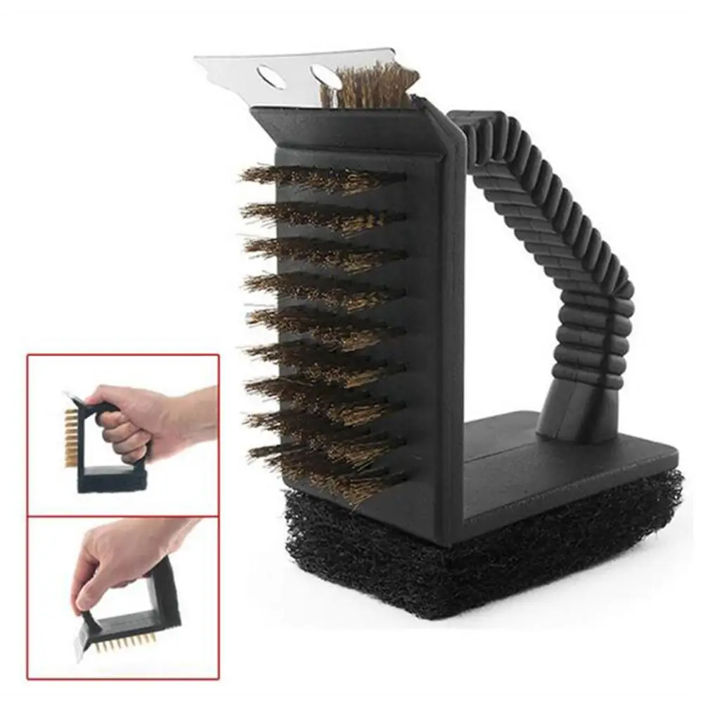 3 в 1 барбекю гриль Чистящая Щетка прочный стальной провод губчатая лопатка