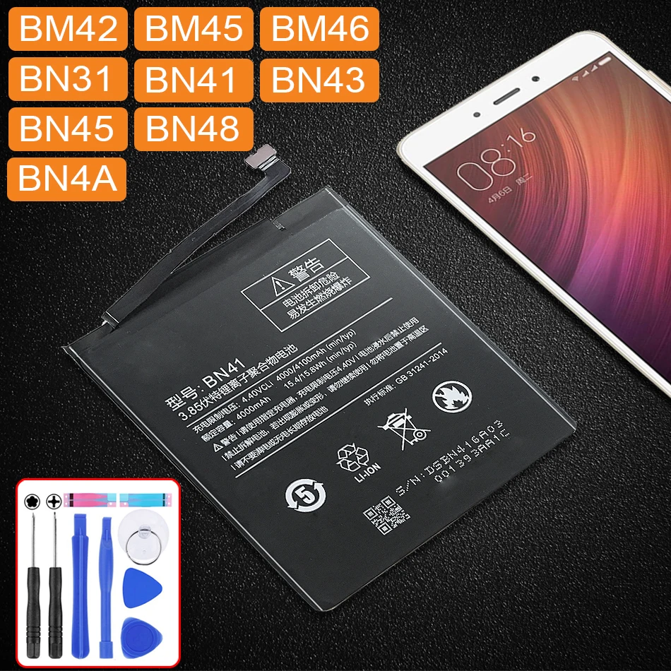 Аккумулятор для Xiaomi Redmi Note 2 3 4 4X 5 5A 6 7 Pro модель BM42 BM45 BM46 BN31 BN41 BN43 BN45 BN48 BN4A BM 46 BN 31 41 43 45