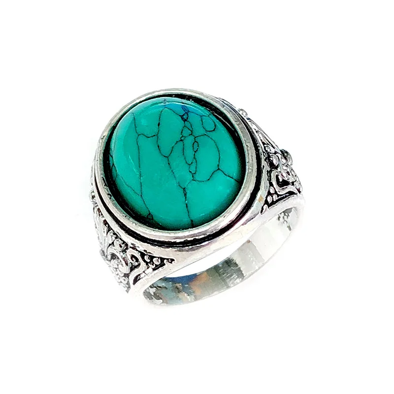 

Vintage Oval Natural Stone Rings Mens Stainless Steel Turquoises Finger Rings for Women Wedding Anniversary Rings Party Jewelry