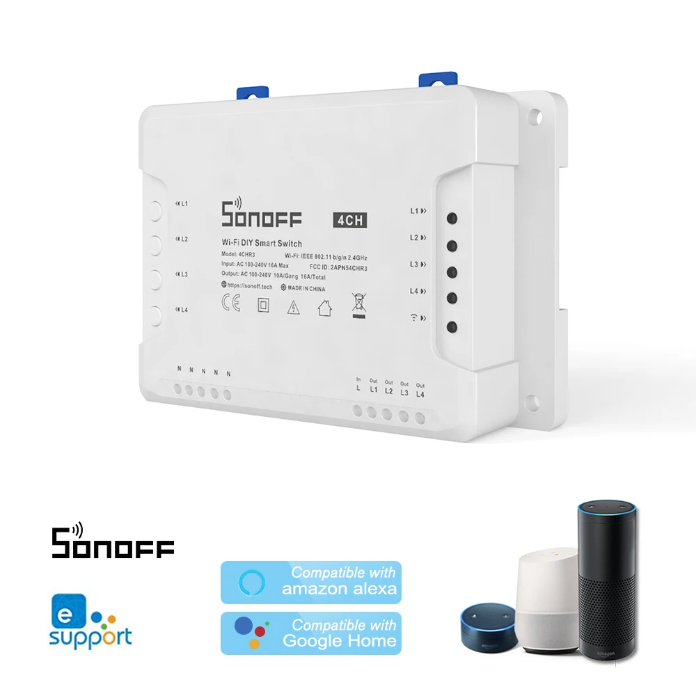 Интеллектуальный выключатель света Sonoff 4CH R3 ITEAD переключатель Wi Fi 4 способ