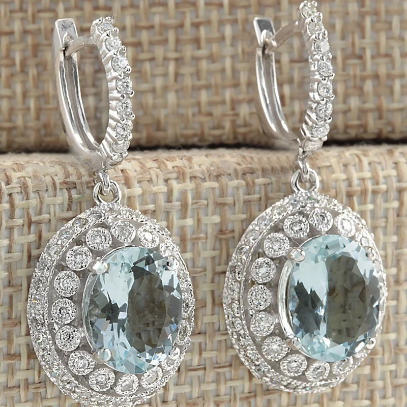 Женские Висячие серьги Boho серебристые большие Круглые небесно голубые с