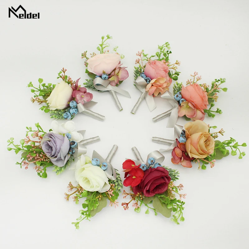 Свадебная бутоньерка Meldel корсет для невесты браслет на запястье цветок шелковая