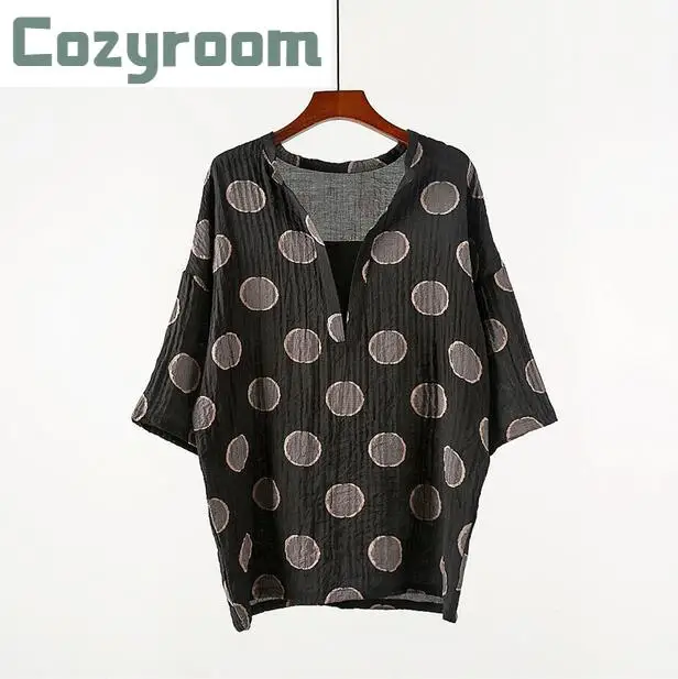 

2021 Summer new Men thin printed short-sleeved T-shirt tide beggar style male loose cotton and linen dots V-neck tshirt Tops