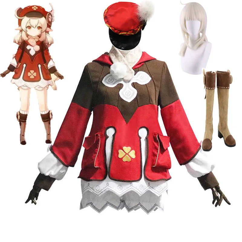 

Костюм для косплея Game Genshin Impact Klee, парики, обувь, сумка, лоли, наряд для вечеринки, униформа для женщин и девочек, карнавальные костюмы на Хэллоуин