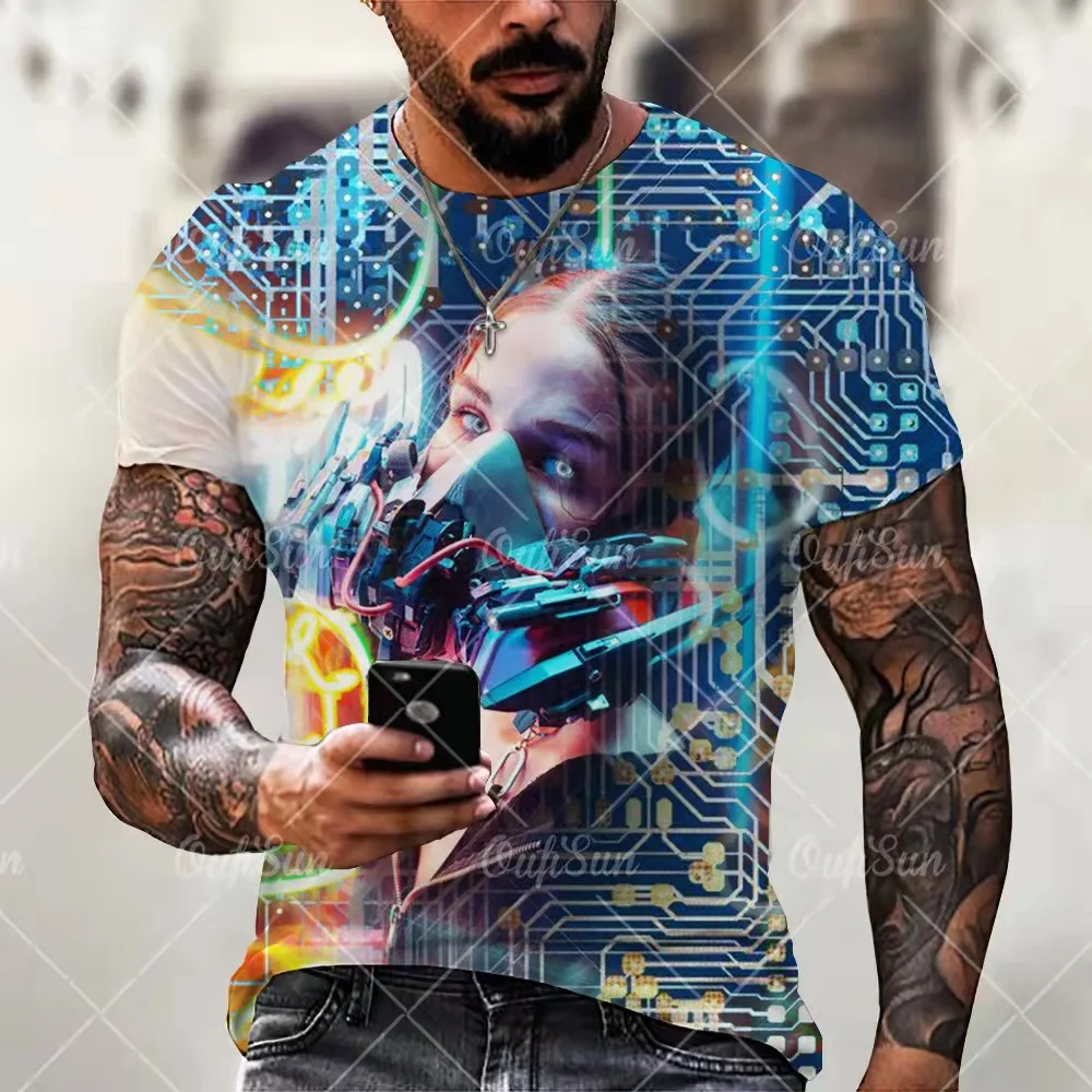 

2021 summer T-shirt new letter 3D digital printing men's street trend thin pattern 3DT shirt short-sleeved top.