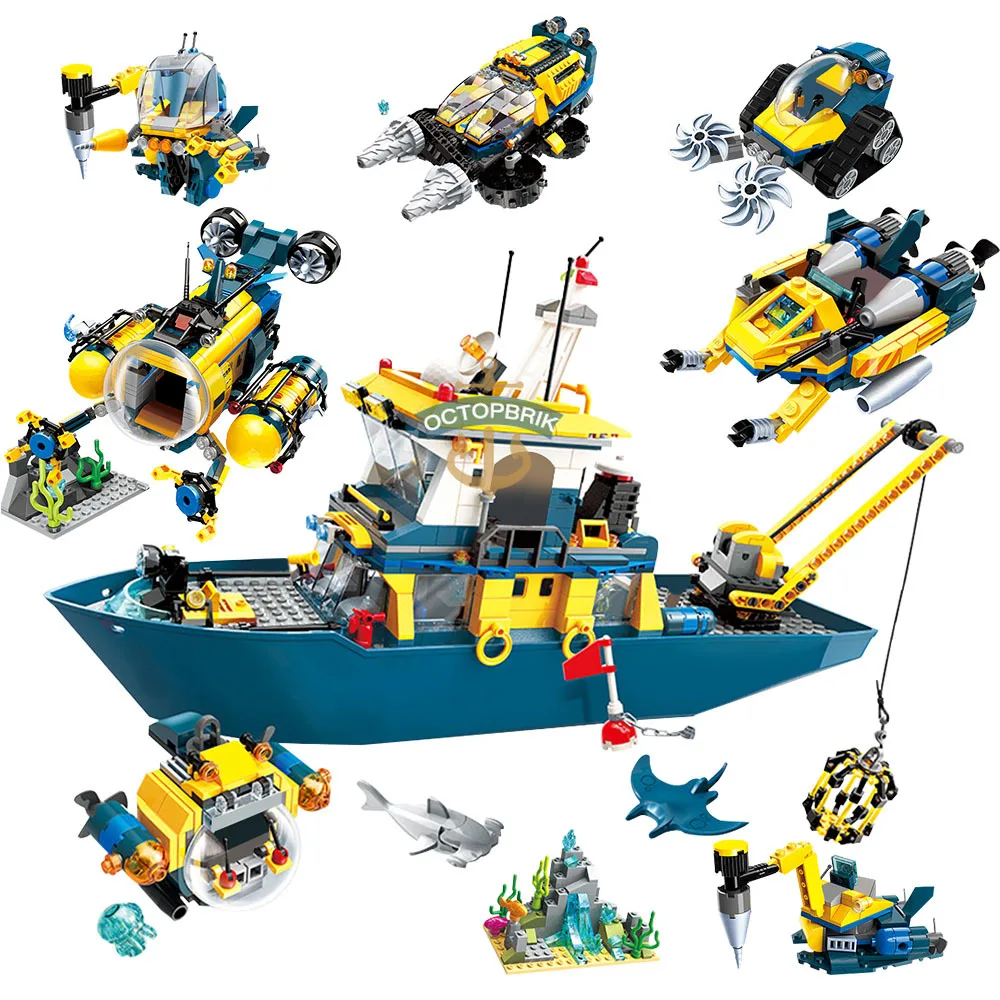 Городская серия мореведение Лодка Подводные приключения строительные блоки