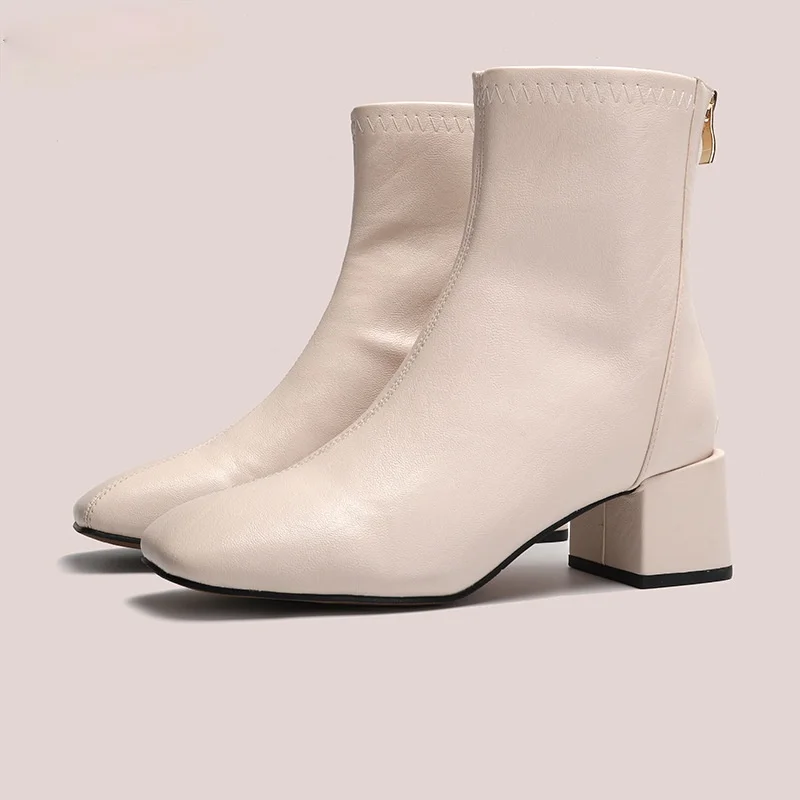 

2021 New Net Red Thin boots Rubber Sole Square Head Microfiber Leather Fashion Women's Shoes Chunky heel Slouch Boots