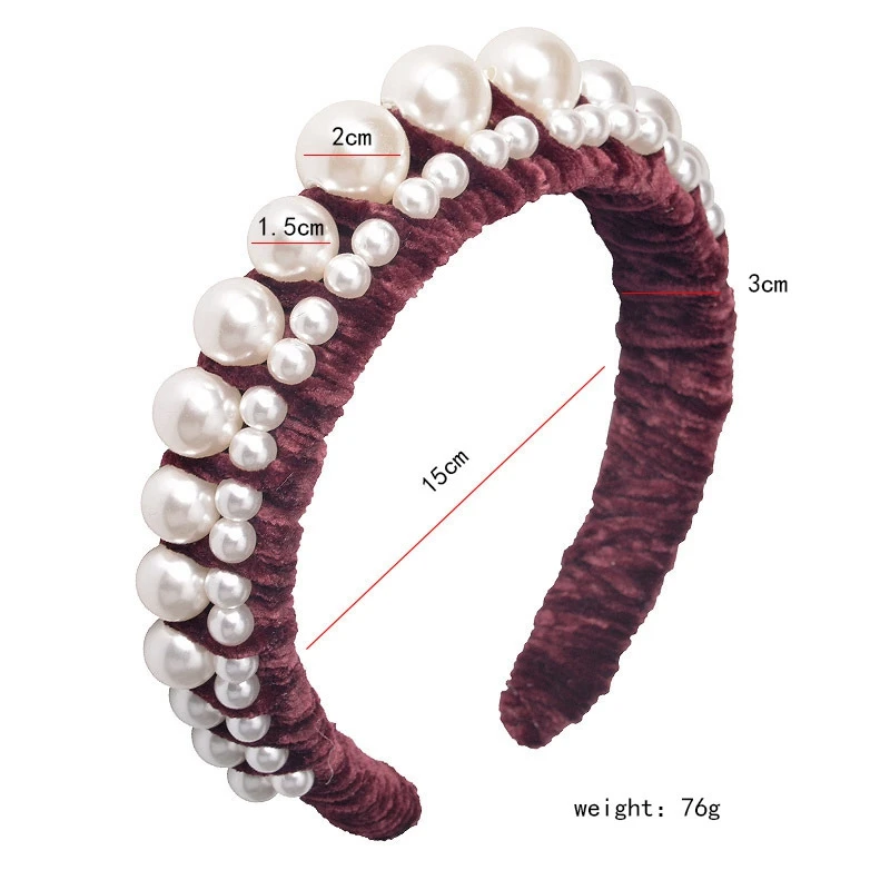 

New Velvet Border Hair Band Big Pearl Fashion Girl Hair Band Double Pearl Headband A