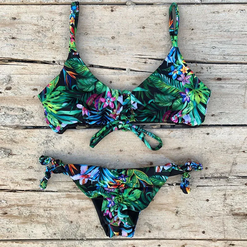 Sexy Floral Prints Bikinis Women Swimsuit Top Bow Design Bathing Suits Beach Wear Brazilian Bikini Set Biquini Female |
