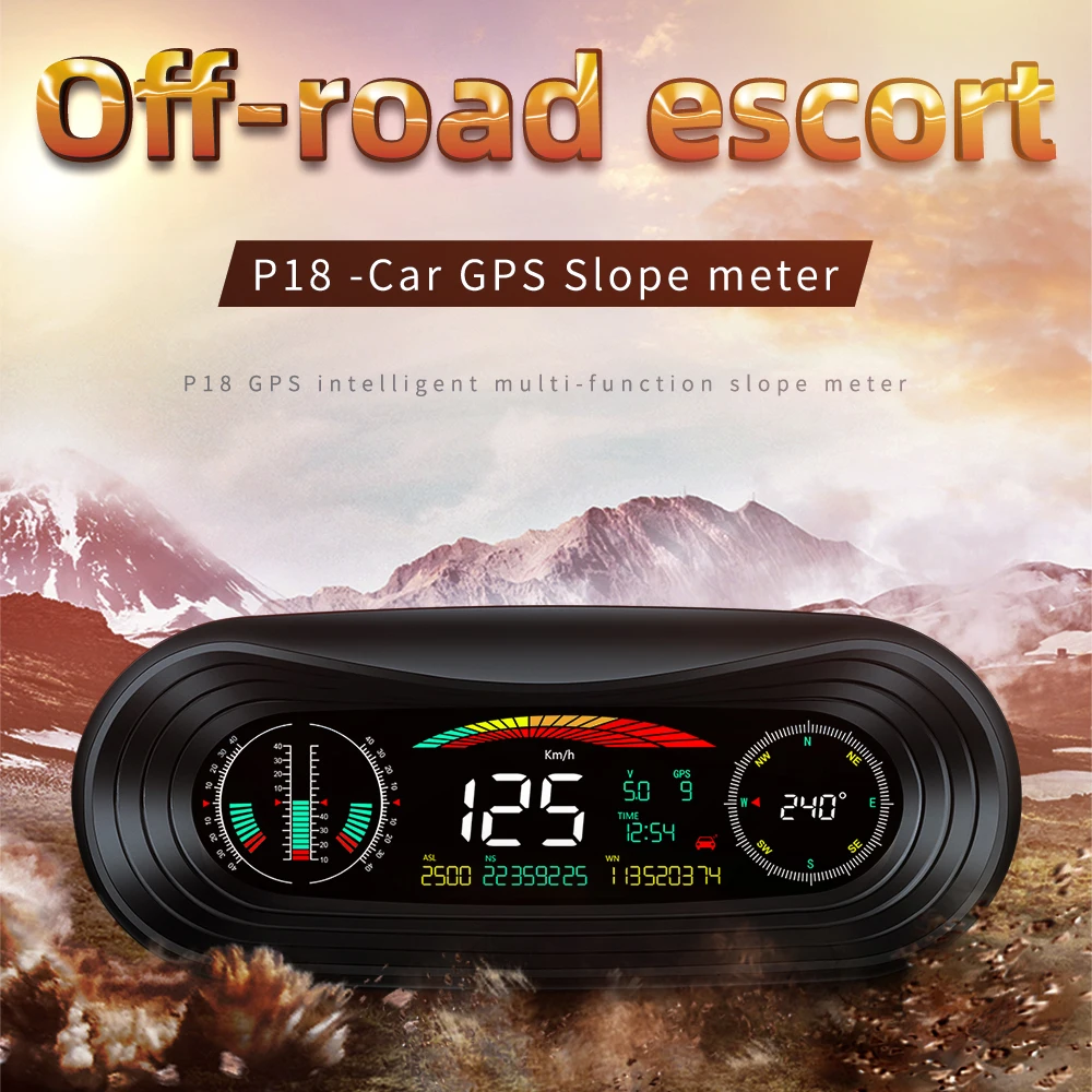

P18 Car GPS HUD Head-Up Display SMART GPS SLOPE METER Speedometer Overspeed Warning Gauge Digital Multi-Function Alarm Tool New