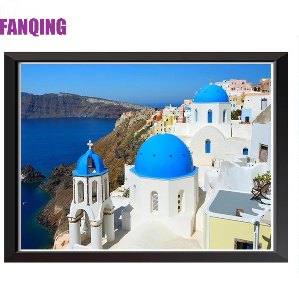 5D DIY Diamond Painting  Greek Blue Santorini Landscape Full Square Resin Diamond Embroidery Mosaic Cross Stitch Gift