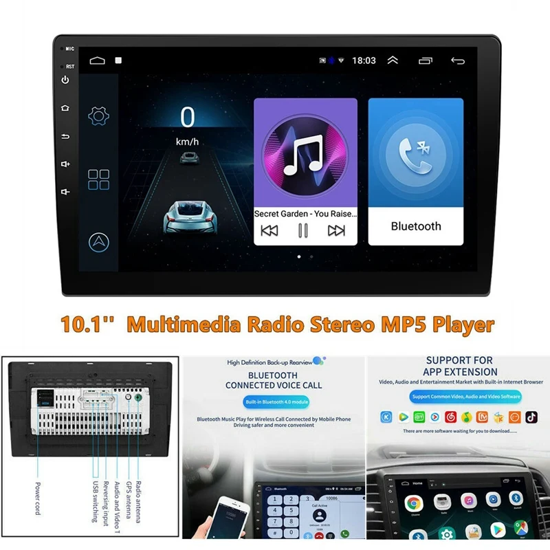 

10,1 дюймовый Android 8,1 HD Press Sn автомобильный mp5-плеер, мультимедийное Радио 1 Гб + 16 Гб Wifi Bluetooth GPS навигация