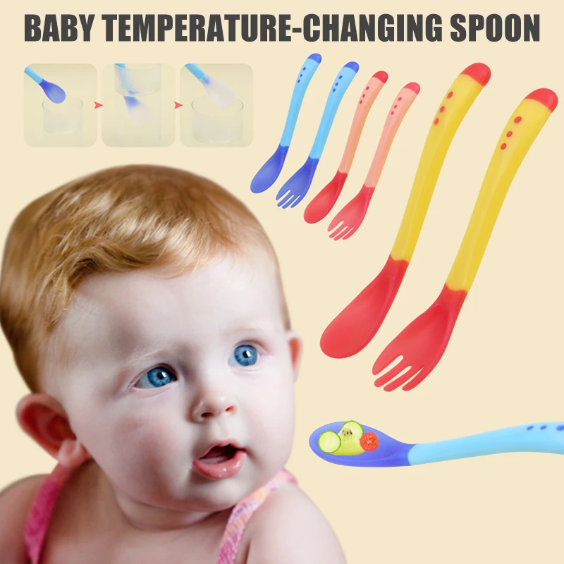 

Baby Toddler Temperature Sensing Cutlery Temperature Change Color Feeding Weaning Spoon Fork AN88