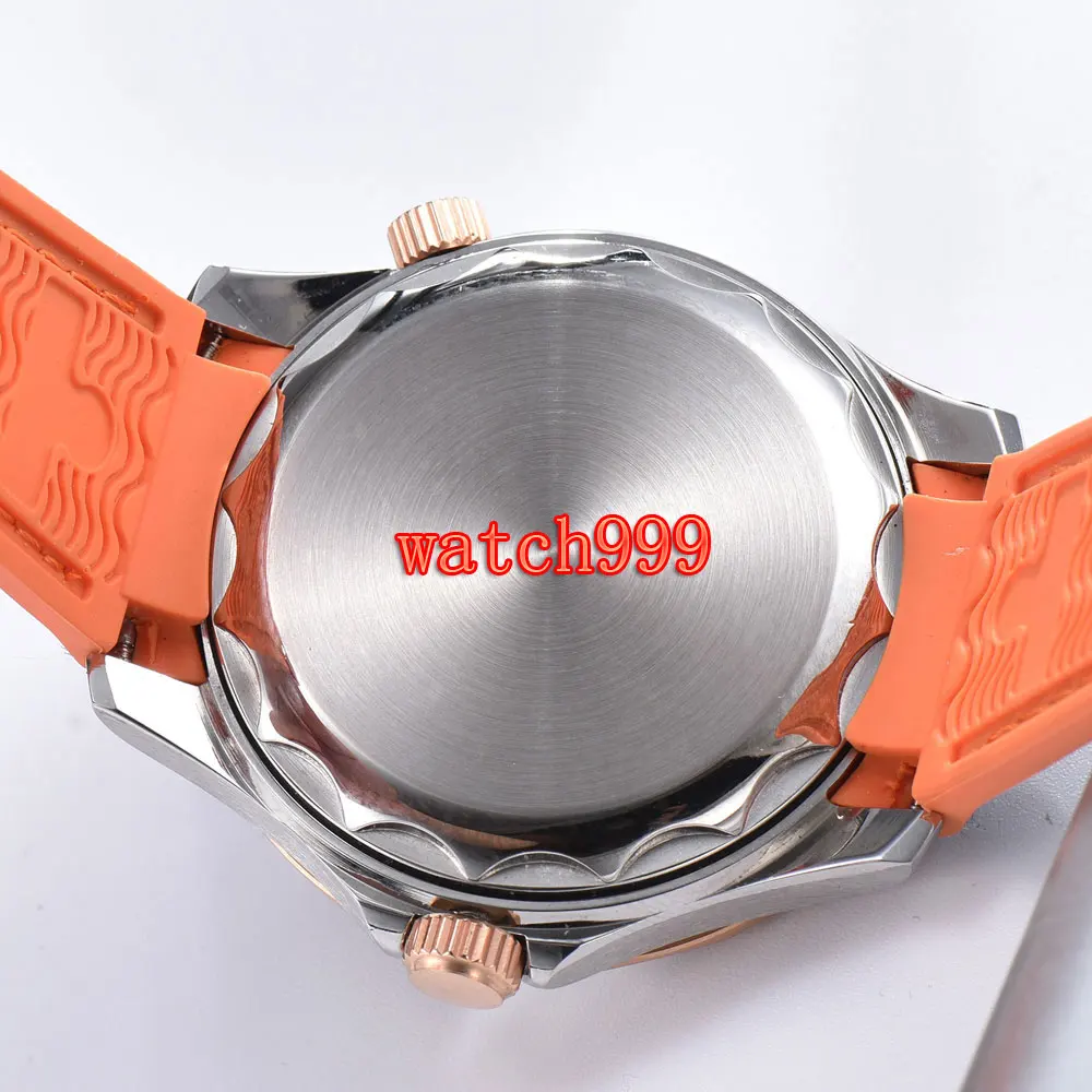 Bliger 41 mm Blue dial Automatic date Rose gold bezel fashion men's watches Rubber strap GMT automatic mechanical | Наручные часы