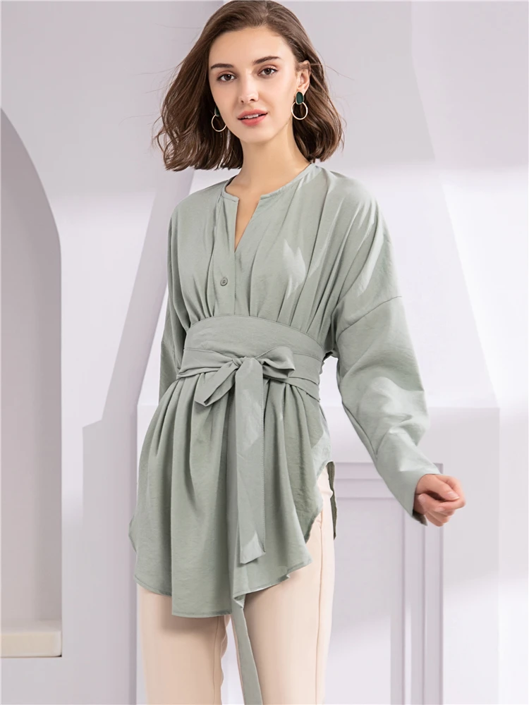 Colorfaith женские блузки рубашки 2021 весна лето пояс на шнуровке Модные Элегантные