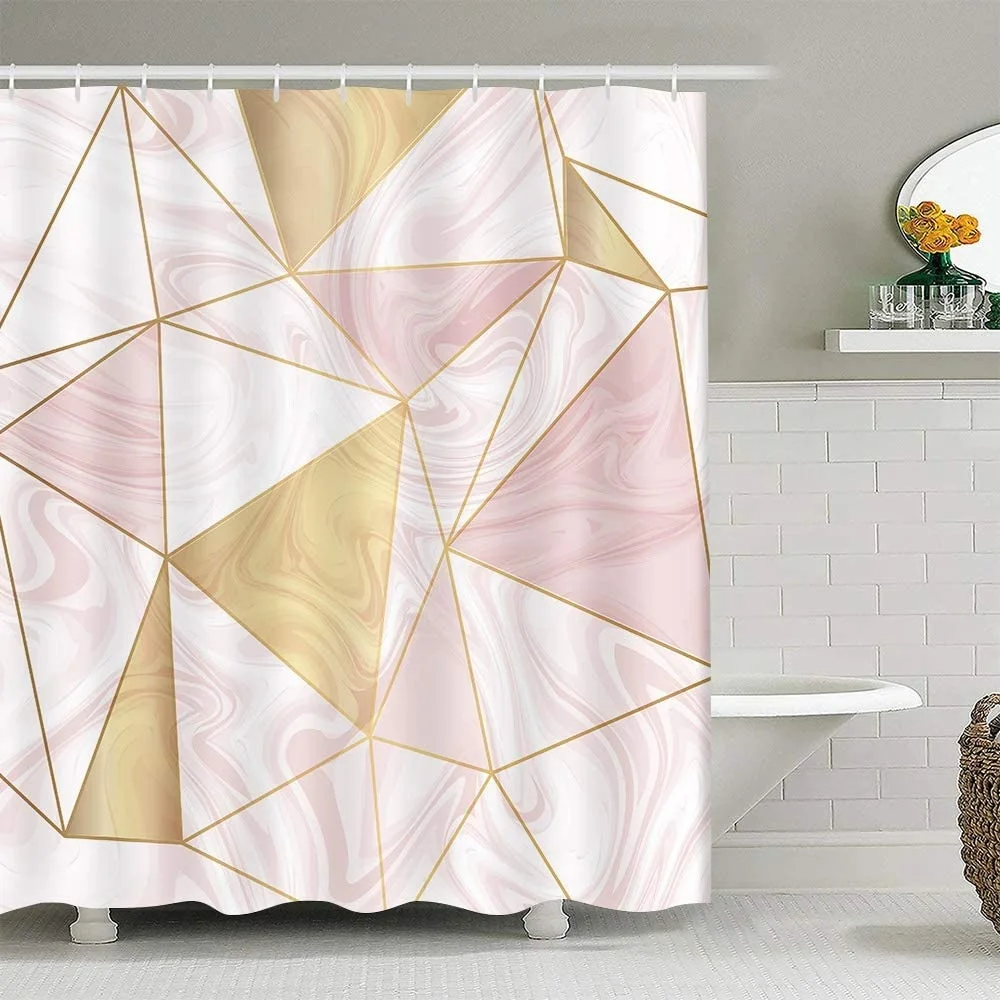 

Розовая занавеска для душа с мраморной текстурой, золотистая, белая, розовая, дизайнерская занавеска для душа с крючками