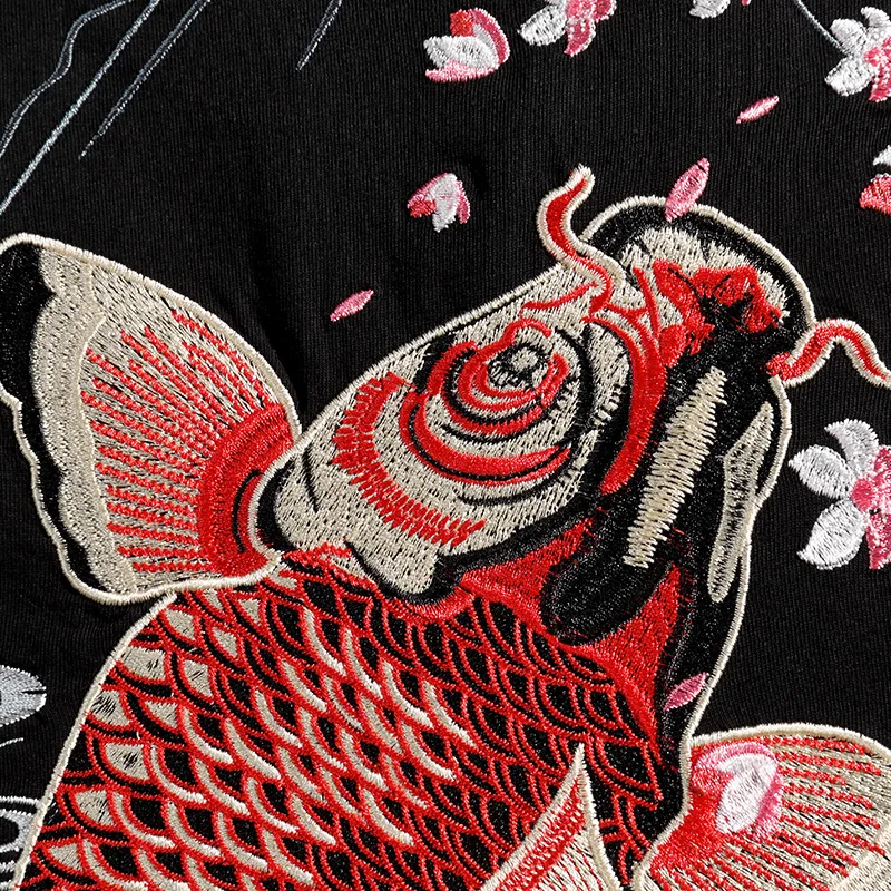 

Oversized T Shirt Summer New Brocade Carp Embroidery T-shirt Men Tops Fashion Chinese Style Loose Shirt Male Brand Men Clothing