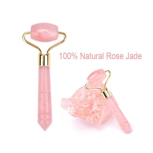 Розовый кварц, ролики для лифтинга лица, мини-массажер, Кристальный нефритовый косметический ролик для лица, инструмент для похудения, Нефритовый портативный милый массажер
