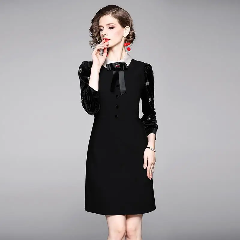 Весна-лето 2020 китайское элегантное женское платье с бриллиантами и бантом на шее