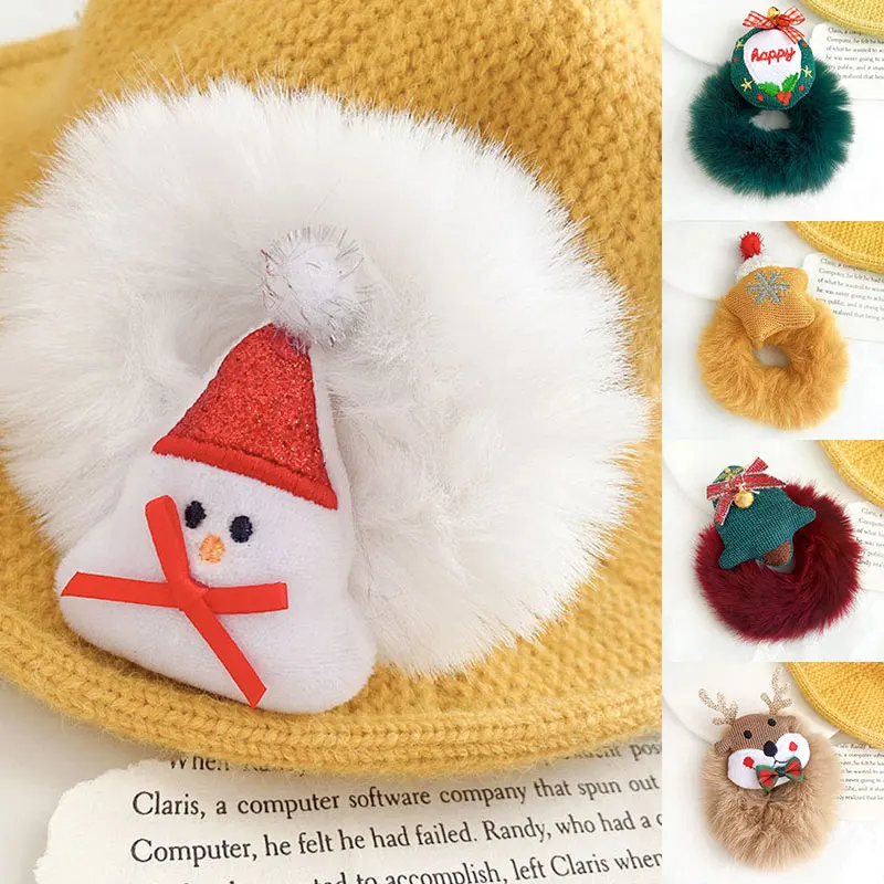 

Plush Faux Fur Scrunchies Christmas Ponytail Holder Elk Santa Bell Hair Rope Elastic Rubber Band Xmas Furry Hair Accessories