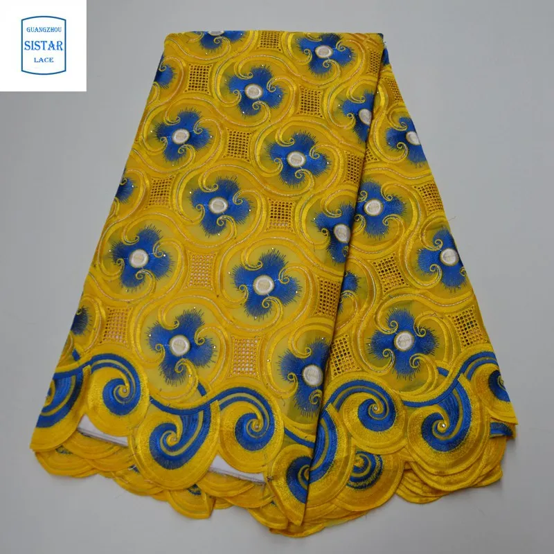 100% хлопок небесно-голубой швейцарский вуаль кружево в Швейцарии с камнями