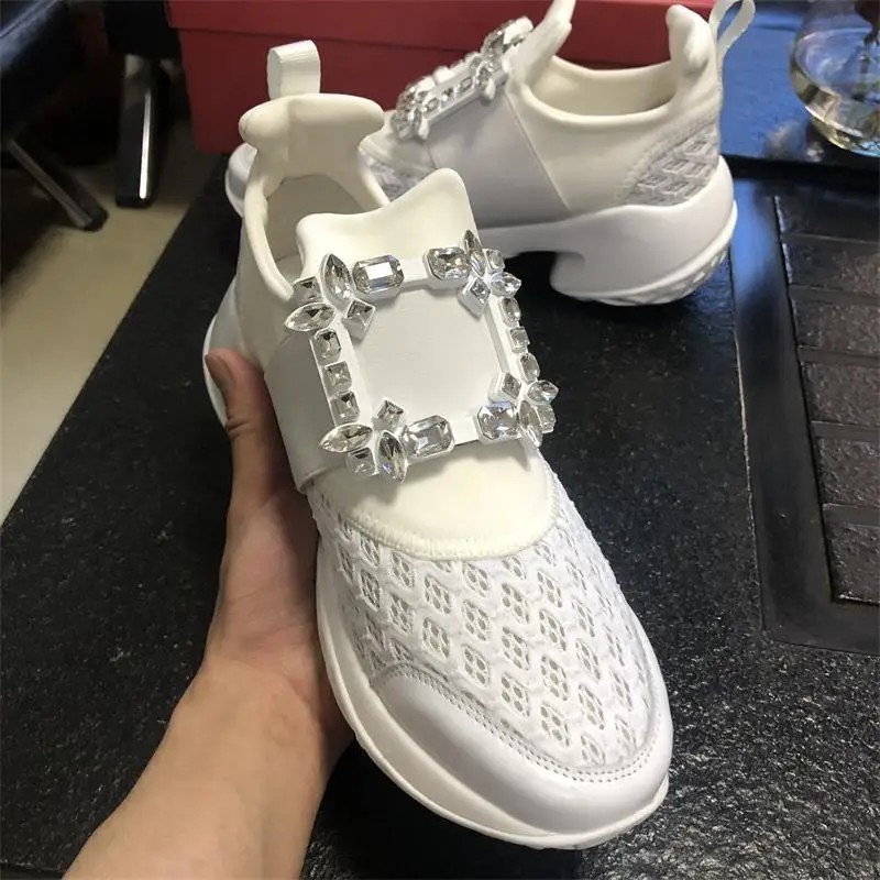 Кроссовки женские со стразами повседневная обувь для бега толстая подошва