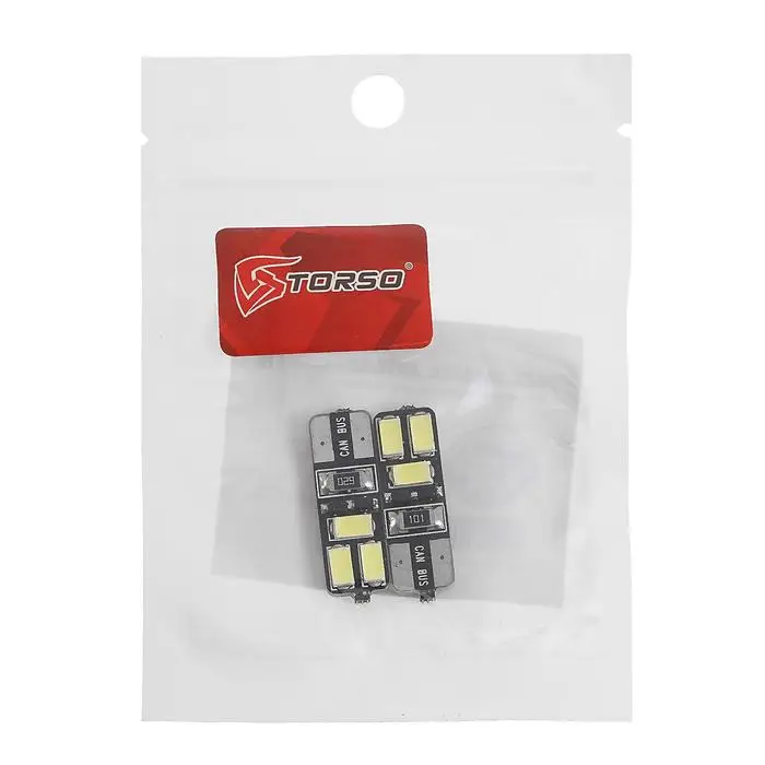 Автолампа светодиодная TORSO T10 W5W габарит 12 В 3 Вт 6 SMD-5630 с обманкой 2 шт | Лампы и