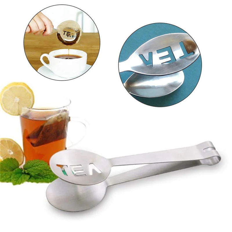 

1PC Reusable Stainless Steel Tea Bag Tongs Teabag Squeezer Strainer Holder Grip Metal Spoon Mini Sugar Clip Tea Leaf Strainer