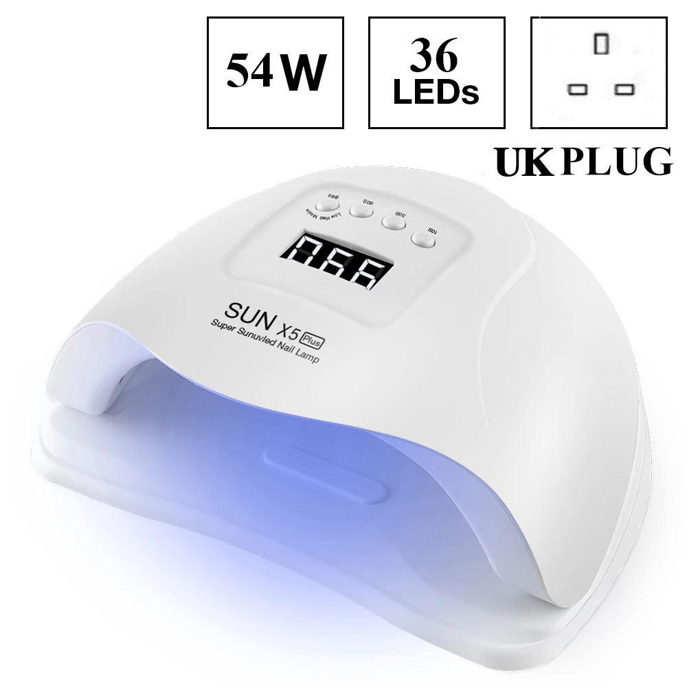 54W UK Plug Dmoley 80/54 Вт Светодиодный светильник для ногтей, Сушилка для ногтей, УФ лампа Вт для ногтей, лампа для отверждения геля, 4 нижних таймера, ЖК-дисплей, инструменты для дизайна ногтей - Цвет: 54W UK Plug