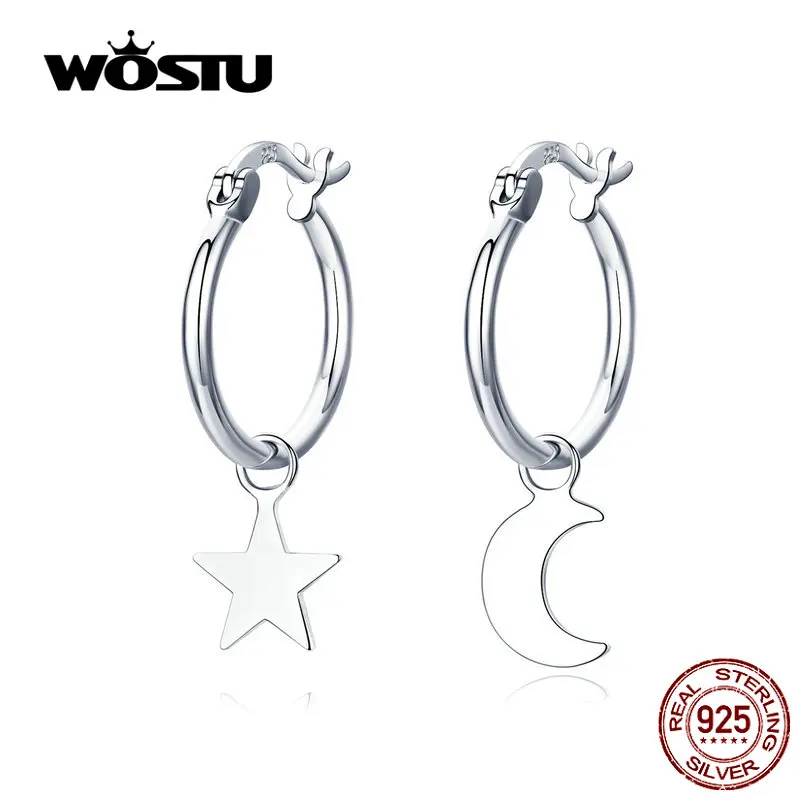 WOSTU S925 Луна и звезда серебряные висячие серьги подлинные 925 пробы серебряные серьги новые ювелирные изделия CQE681