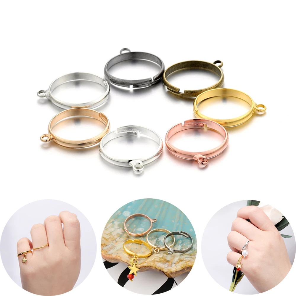 Позолоченные серебряные кольца, регулируемые настройки колец с отверстием для «сделай сам», модные кольца, фурнитура для изготовления ювел...