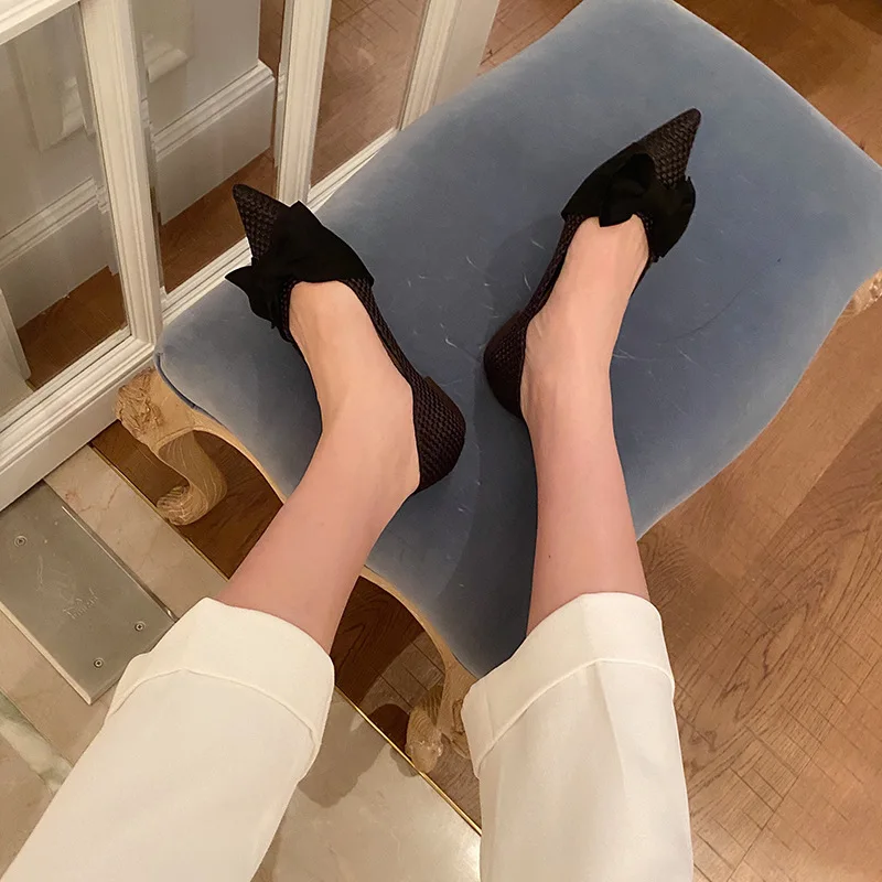 Женская обувь с украшением в виде банта ткань на плоской подошве женские