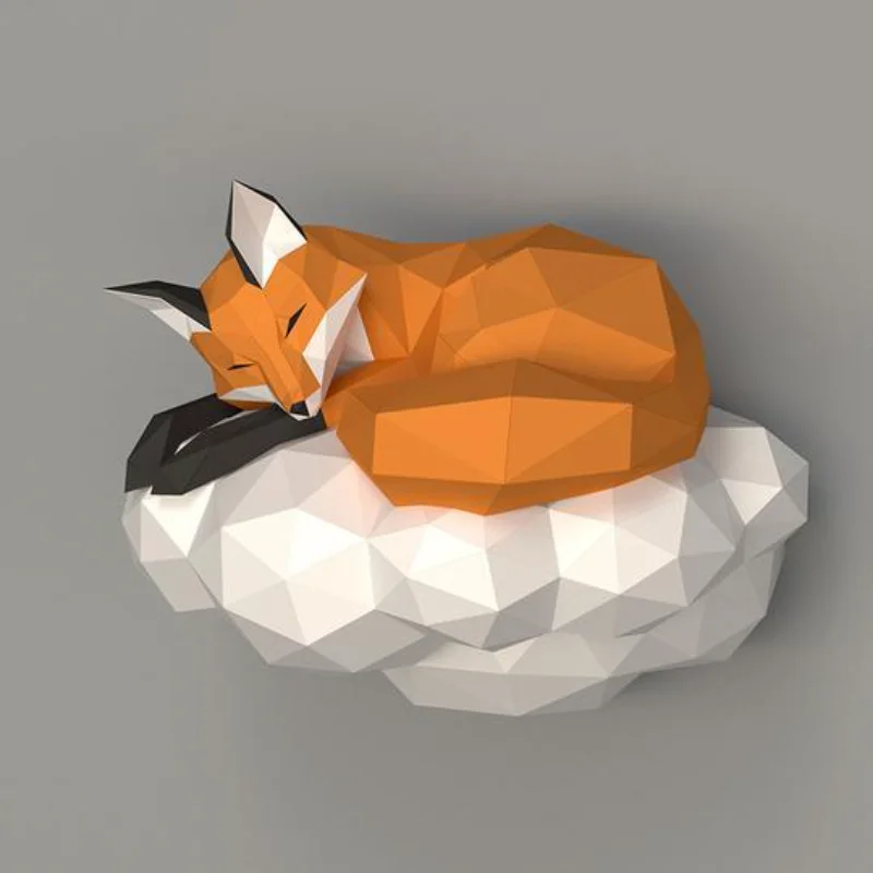 Лиса на облаке 3D бумажная модель скульптура животных лиса бумага ремесло DIY для