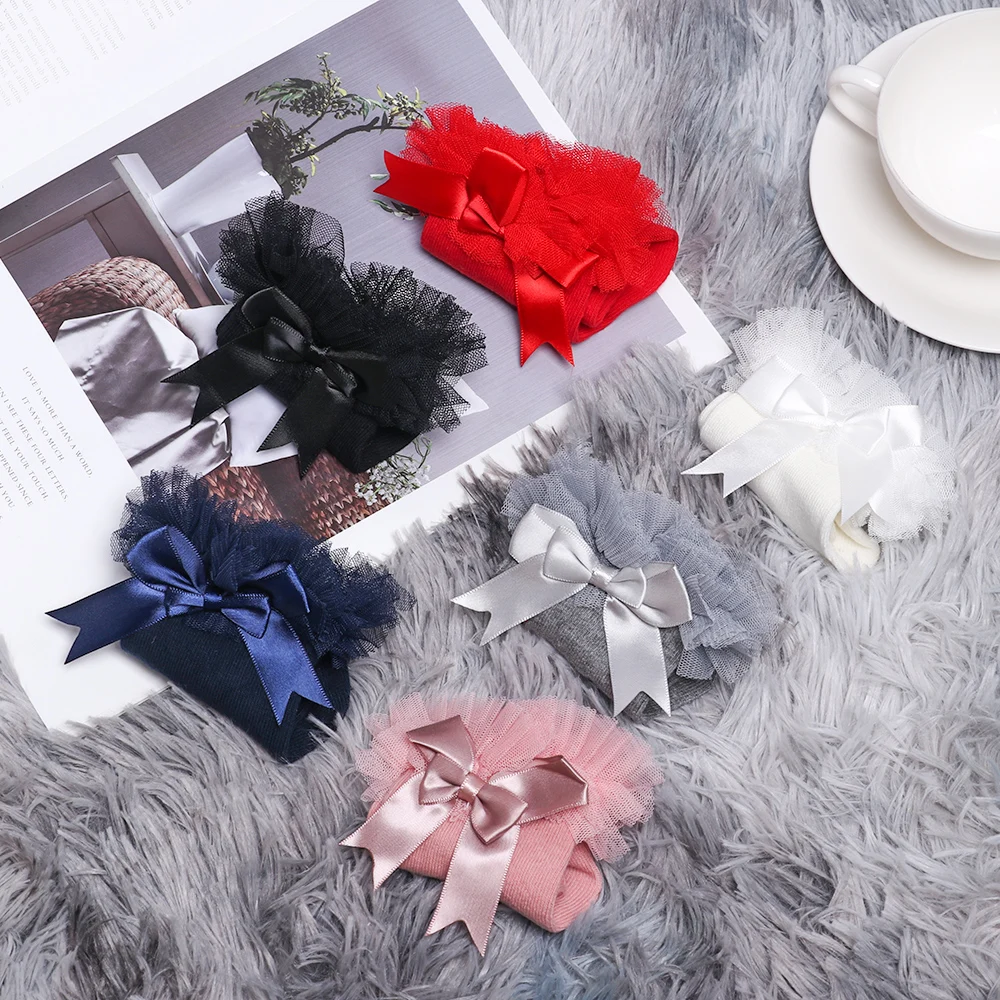 Кружевные плиссированные носки для новорожденных и маленьких детей до колена