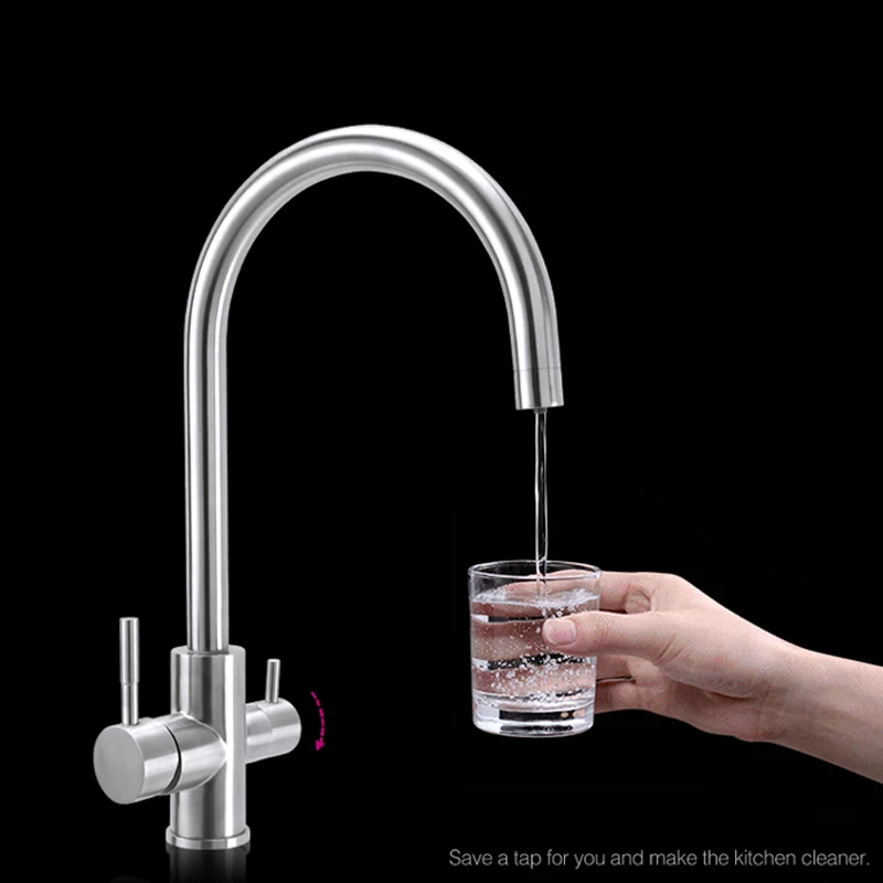 Питьевой воды кран 3 Way фильтр для воды очиститель Кухня Смесители Для затычка для раковины 304 Нержавеющая сталь кран Матовый водопроводной воды