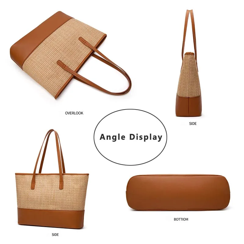 

Wahyah Summer Bag Rattan Woven Bags PU Leather Clutch Tote Woman Straw Bag Ladies Hand Bag Beach Portable Purse Handbag ZY146