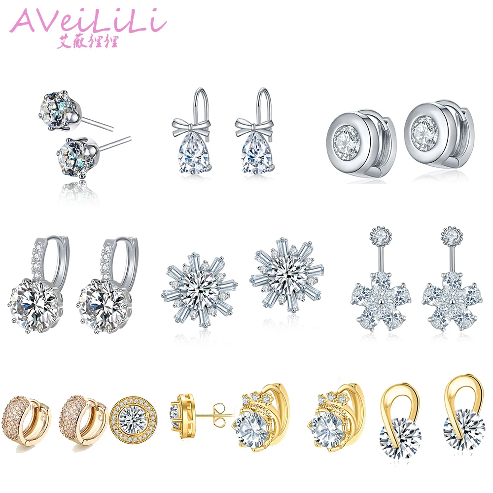 Модные женские циркониевые серьги с кристаллами медное покрытие золото серебро