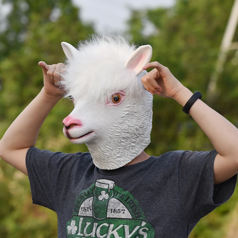 Máscara de Animal para fiesta de disfraces, máscara de látex con cabeza de Animal, máscara de Alpaca blanca (llama), novedad