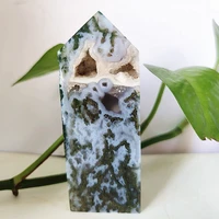 natural agate moss tower home decoration home feng shui magic wand point green agate water grass point