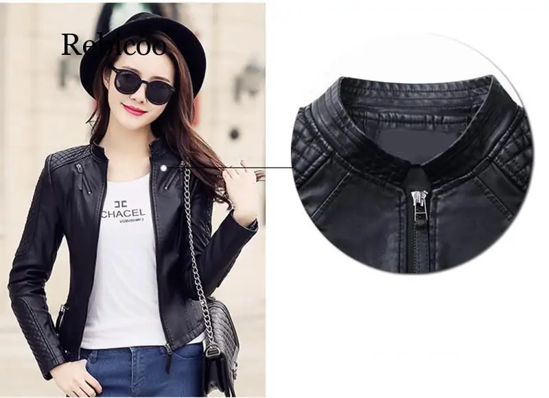 

New Women Spring Autumn Pu Leather Jacket Casual Slim Soft Moto Jacket Biker Faux Leather Jacket Female Coat Basic Streetwear