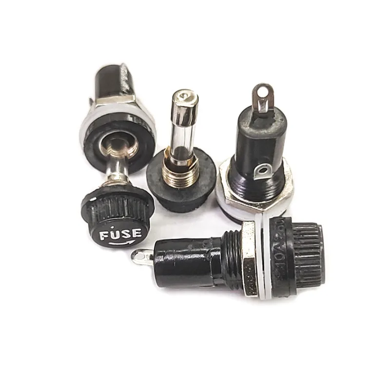 

5x20mm 0.1A-30A F2AL 2.5A 250V Fast Quick Blow Fuses 5x20 Black Insurance Tube Socket Panel Mount Fuse Socket and glass fuse
