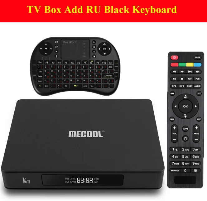 add RU Black ТВ-приставка MECOOL K7 DVB-S2-T2 TC Android 9,0 4 Гб LPDDR4 64 Гб Amlogic S905X2 2,4 ГГц+ 5 ГГц WiFi 1000 Мбит/с Bluetooth 4,1 HDR10 4K - Цвет: add RU Black