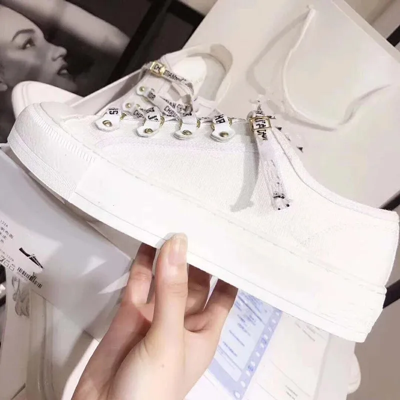 

Oblique Embroidered Cotton Women new shoes knitted laces Rubber sole signatures lucky symbol vulcanized Sneaker