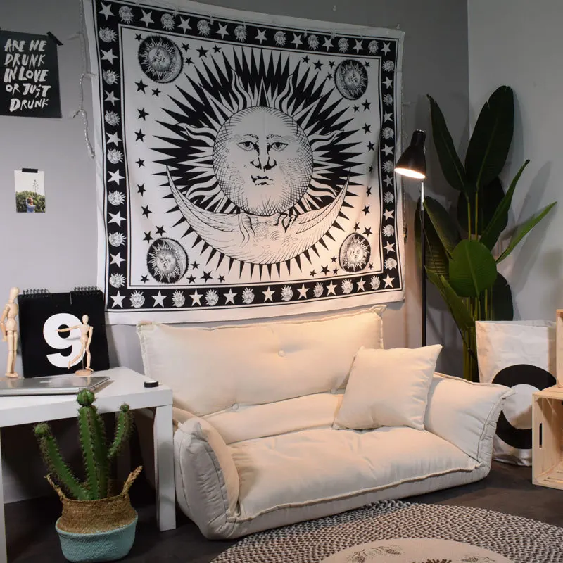 Настенный гобелен с принтом в скандинавском стиле черно-белый изображением