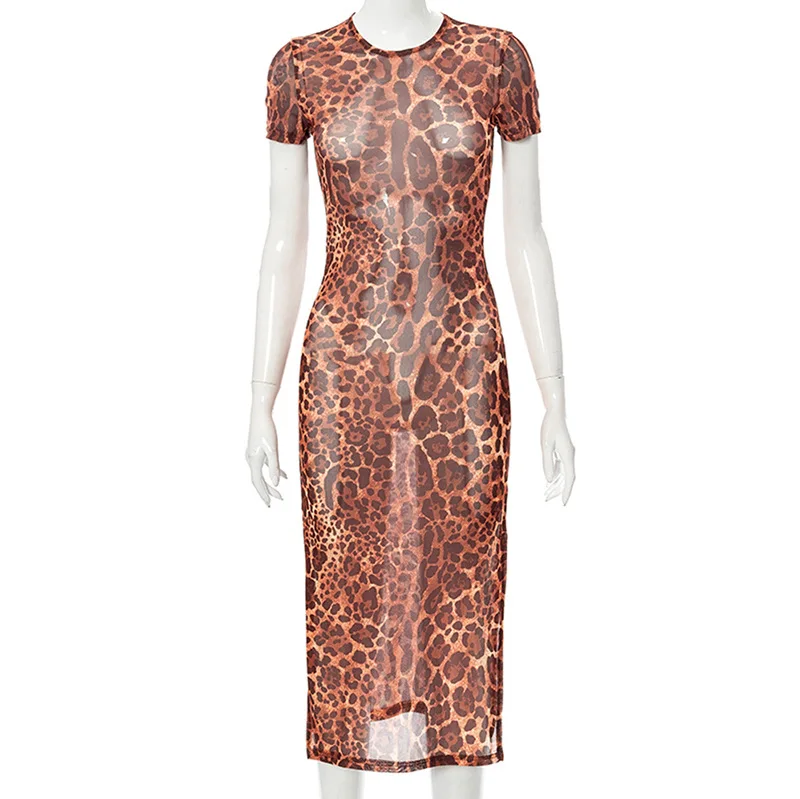 Женское Сетчатое платье Puloru с леопардовым принтом летнее сексуальное прозрачное