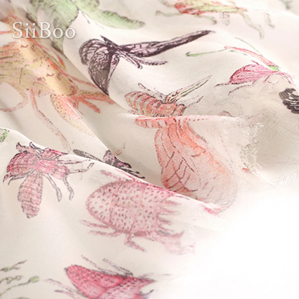 Модельная рубашка из 100% натурального шелка и шифона с милым принтом насекомых 8