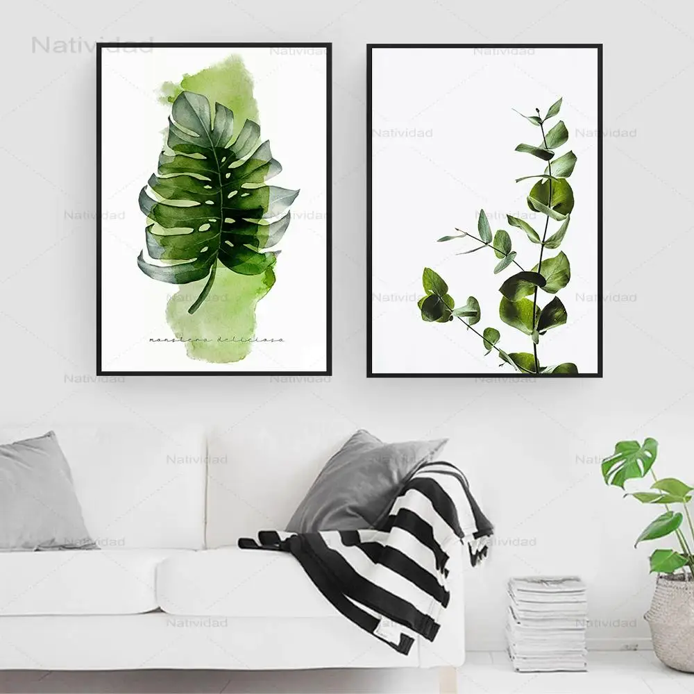 Настенная картина с зелеными монстерами бананами пальмами листьями настенная