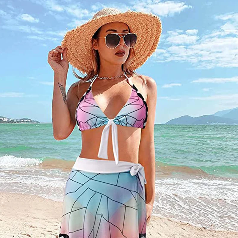 

Anime Demon Slayer Kimetsu No Yaiba Swimming Suit Kochou Shinobu Bikini Swimsuit Cosplay Costume Summer Swimwear