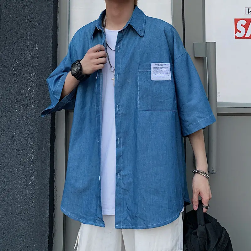 Летняя Новинка 2020 популярная японская Мужская однотонная Свободная рубашка с