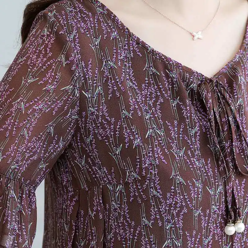 

2021 Summer New Ladies Elegant Floral Print Blouse Women Short Sleeve Chiffon Shirt Loose Fit Blusas Plus Size 5XL Femme Y58